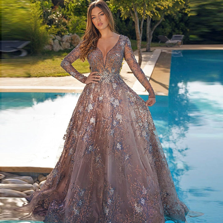 Dreamy Vow Elegant Long Sleeve Arabic Evening Dresses Luxury Dubai Plus Size Formal Party Dress for Women Wedding Guest SS041-DreamyVow