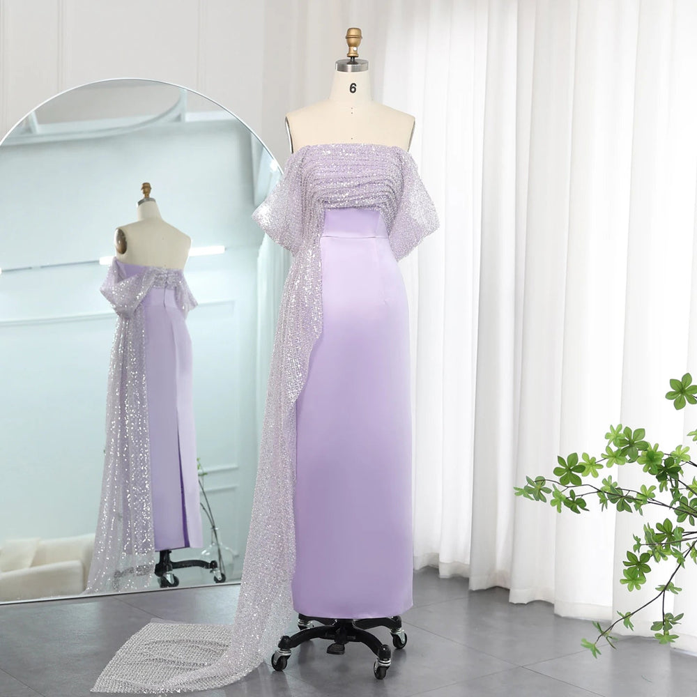 Dreamy Vow Elegant Off Shoulder Lilac Arabic Evening Dress with Overskirt Beaded Dubai Women Wedding Guest Party Gowns SS340-DreamyVow