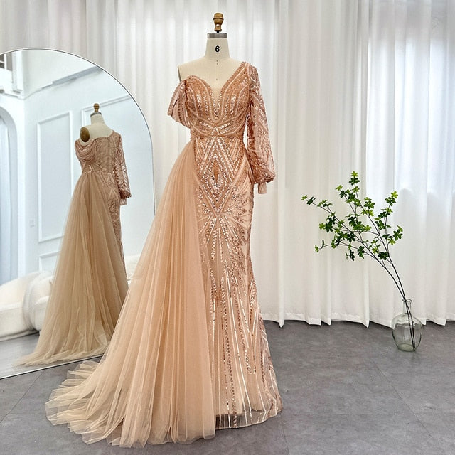 Dreamy Vow Elegant One Shoulder Mermaid Pink Evening Dress for Women Long 2023 Luxury Green Rose Gold Wedding Party Gowns SS150-DreamyVow