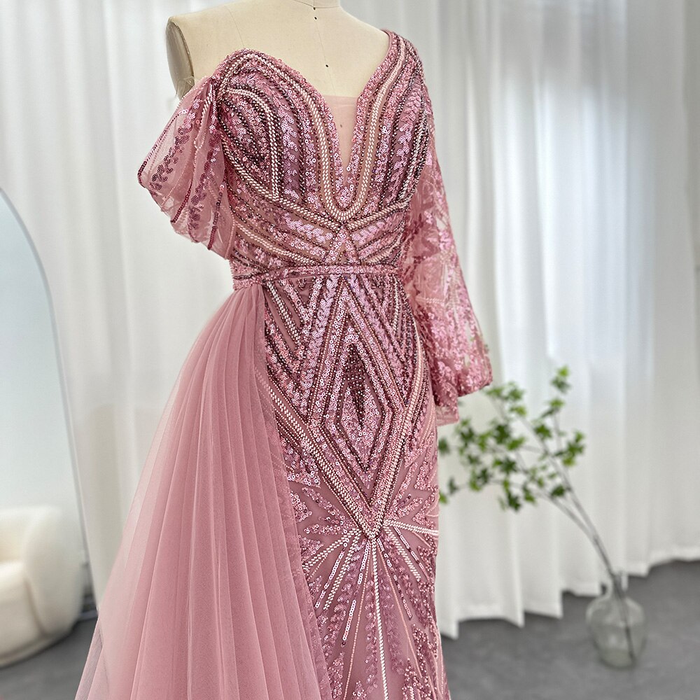 Dreamy Vow Elegant One Shoulder Mermaid Pink Evening Dress for Women Long 2023 Luxury Green Rose Gold Wedding Party Gowns SS150-DreamyVow