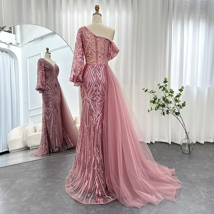 Dreamy Vow Elegant One Shoulder Mermaid Pink Evening Dress for Women Long 2023 Luxury Green Rose Gold Wedding Party Gowns SS150-DreamyVow