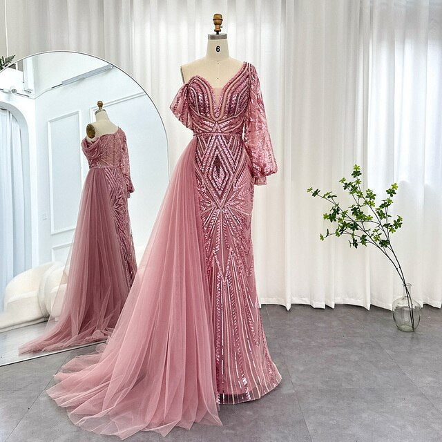 Dreamy Vow Elegant One Shoulder Mermaid Pink Evening Dress for Women Long 2023 Luxury Green Rose Gold Wedding Party Gowns SS150-DreamyVow