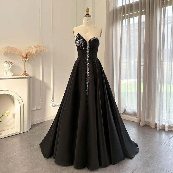 Dreamy Vow Elegant Orange Satin Arabic Evening Dress 2023 Luxury Dubai Crystal Side Slit Black Women Wedding Party Gowns SS364-DreamyVow