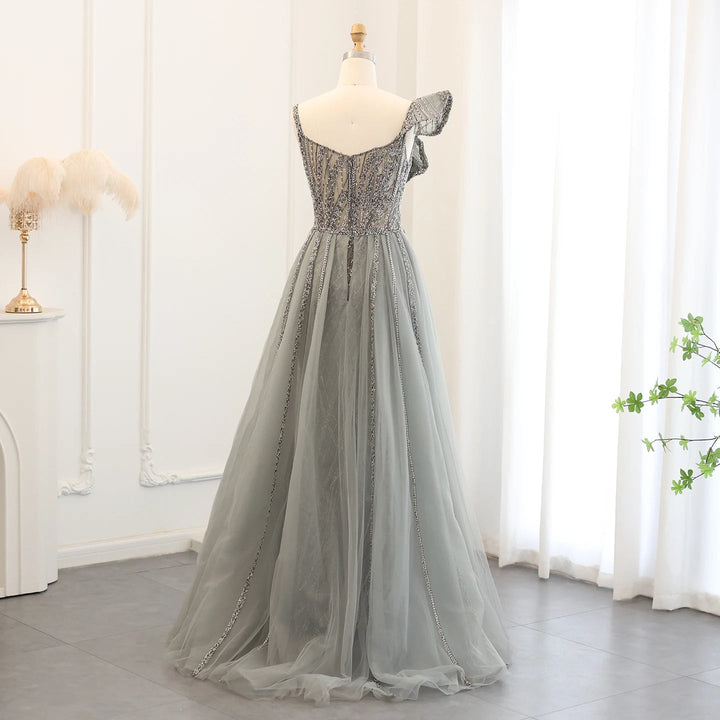 Dreamy Vow Elegant Spaghetti Straps Gold Yellow Mermaid Evening Dress with Overskirt Blue Gray Green Wedding Party Gowns SS095-DreamyVow