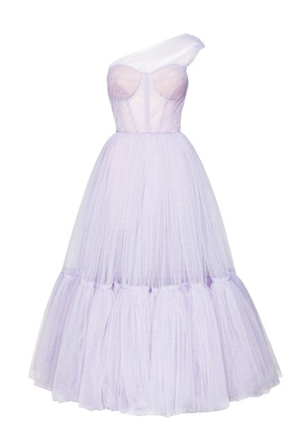 Dreamy Vow Lilac Tulle One Shoulder Short Evening Dress Ruffled Tea Length Pink Cocktail Party Gowns Women Prom Formal Dresses-DreamyVow