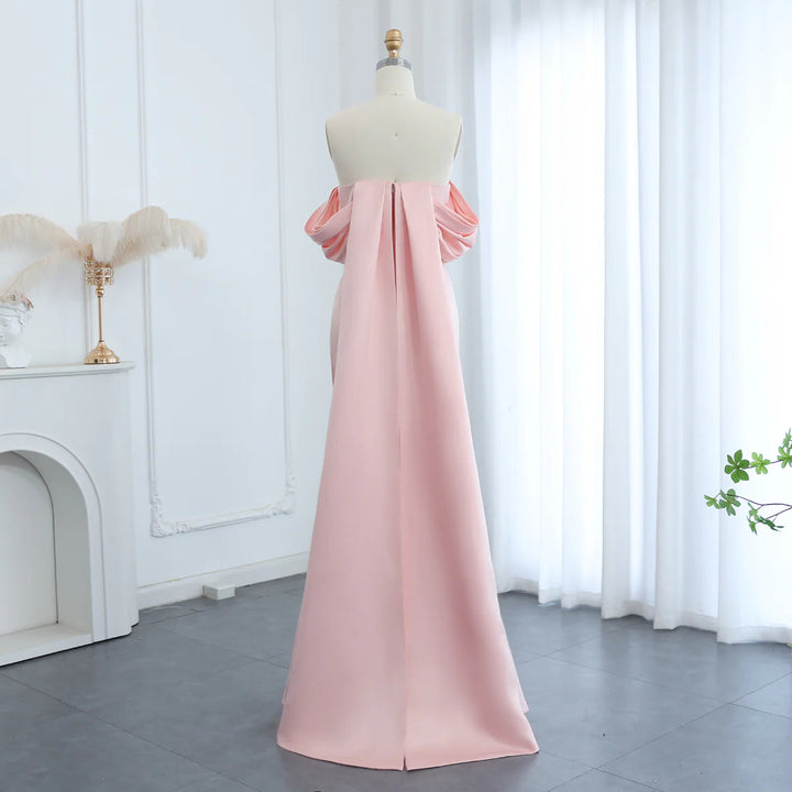 Dreamy Vow Luxury Baby Pink Off Shoulder Evening Dress for Women Wedding Saudi Arabia Dubai Long Formal Prom Party Gowns SS500-DreamyVow