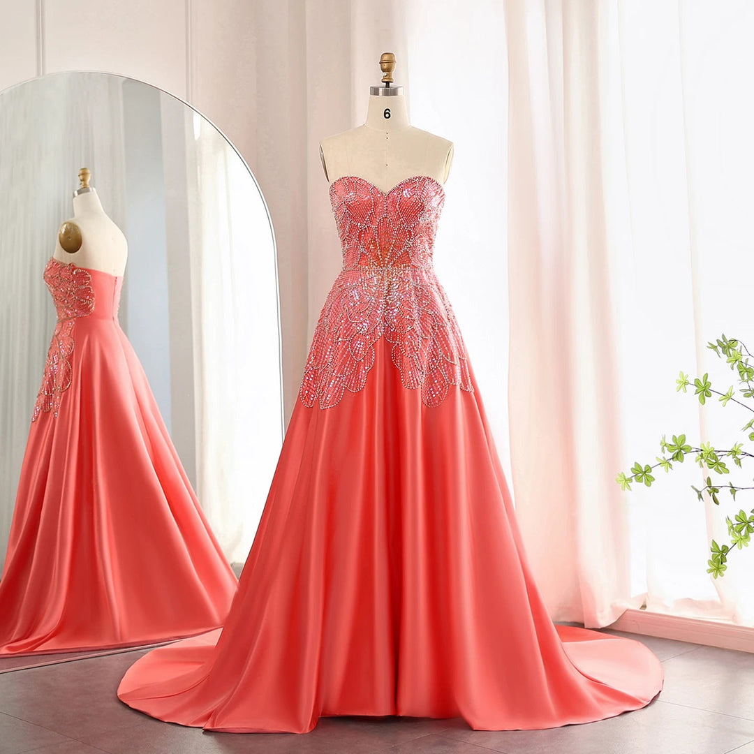 251650240 Luxury Rose Pink One Shoulder Mermaid Evening Dresses for Women Wedding Party High Slit Long Prom Formal Gowns Coral Pink 2