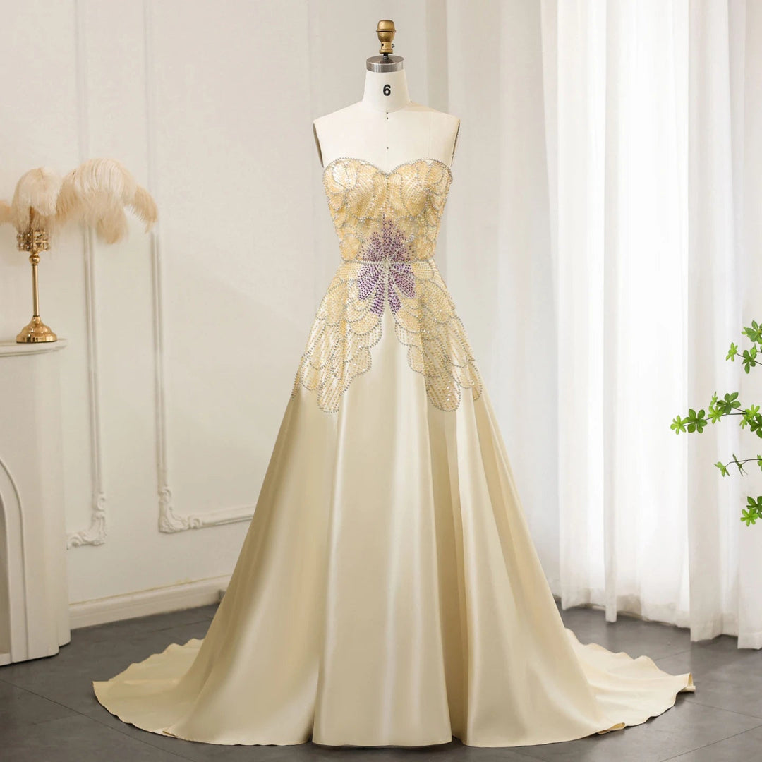 Cream and gold evening gowns best sale