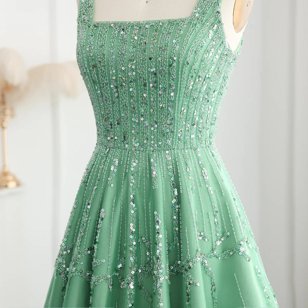 Dreamy Vow Luxury Beaded Dubai Green Evening Dresses with Spaghetti Straps Arabic Women Wedding Party Gowns SS225-DreamyVow