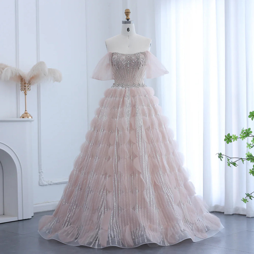 Dreamy Vow Luxury Crystal Princess Ball Gown Blush Pink Ruffles Evening Dress for Women Wedding Engament Party Dress SS533-DreamyVow