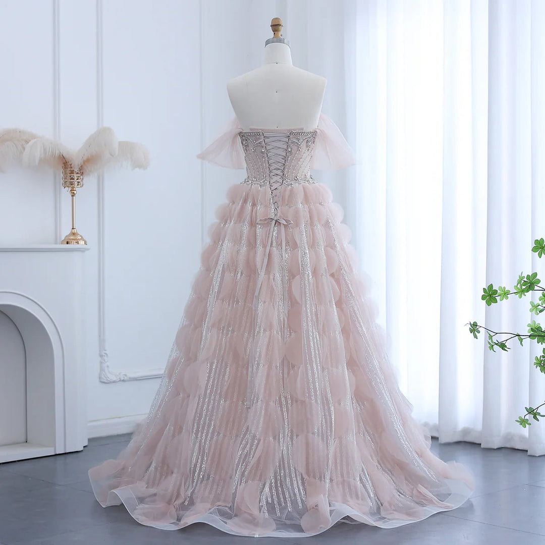 Dreamy Vow Luxury Crystal Princess Ball Gown Blush Pink Ruffles Evening Dress for Women Wedding Engament Party Dress SS533-DreamyVow