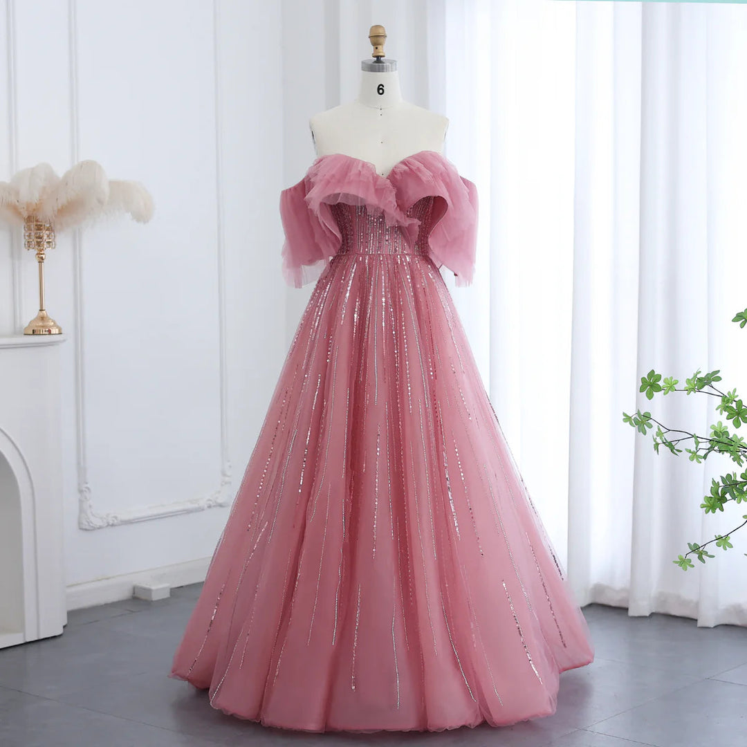 Dreamy Vow Luxus Dubai Ballkleid Fuchsia Abendkleid für Frauen Hochzeit 2023 Off Schulter Arabisch Promi Party Kleid SS390 