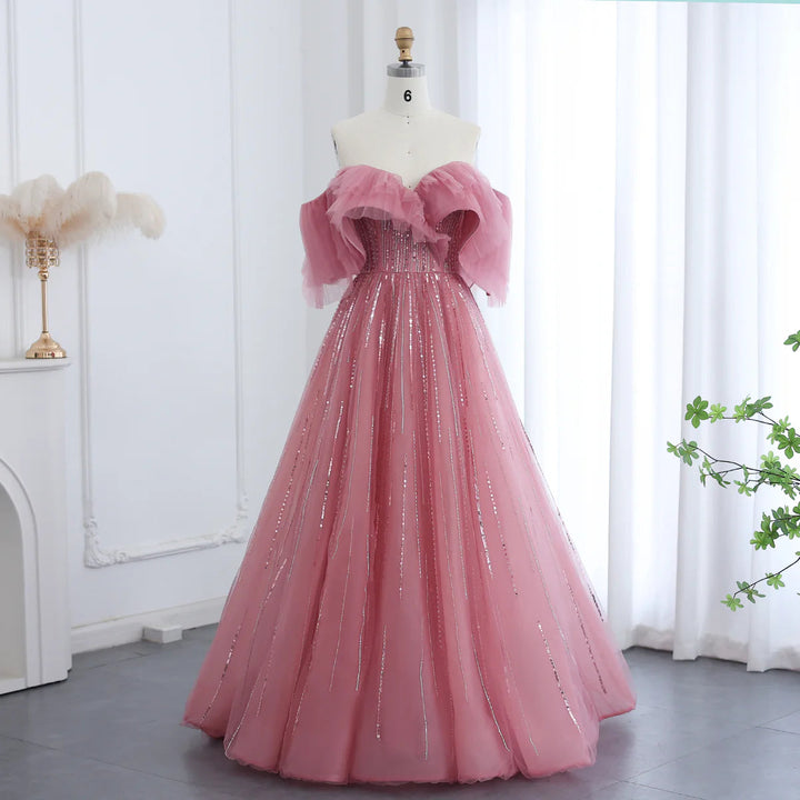 Dreamy Vow Luxury Dubai Ball Gown Fuchsia Evening Dress for Women Wedding 2023 Off Shoulder Arabic Celebrity Party Gown SS390