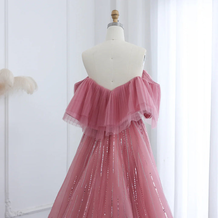 Dreamy Vow Luxury Dubai Ball Gown Fuchsia Evening Dress for Women Wedding 2023 Off Shoulder Arabic Celebrity Party Gown SS390