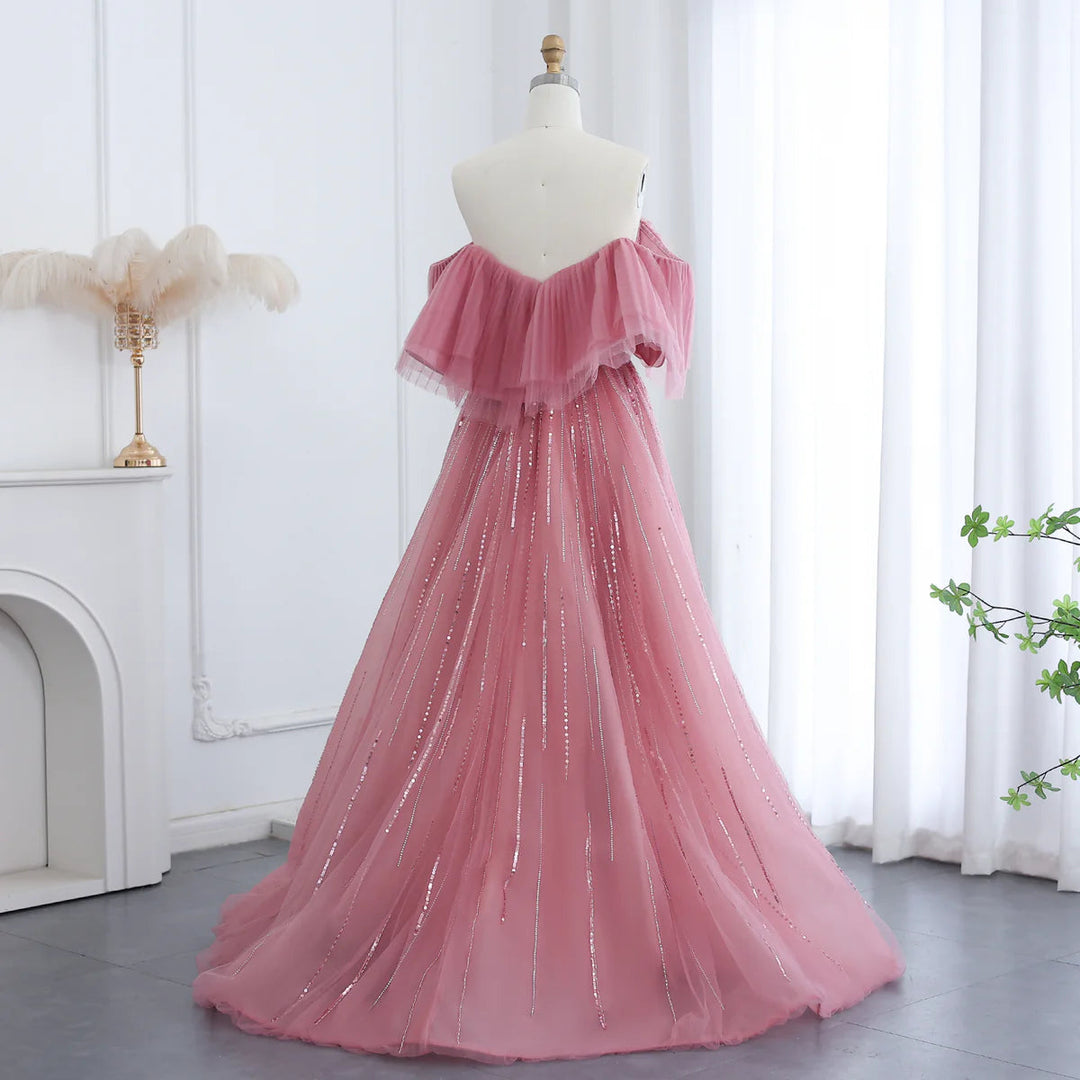 Dreamy Vow Luxus Dubai Ballkleid Fuchsia Abendkleid für Frauen Hochzeit 2023 Off Schulter Arabisch Promi Party Kleid SS390 