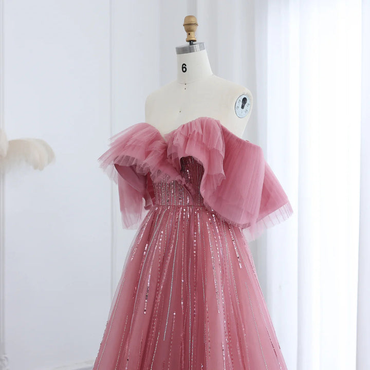 Dreamy Vow Luxury Dubai Ball Gown Fuchsia Evening Dress for Women Wedding 2023 Off Shoulder Arabic Celebrity Party Gown SS390