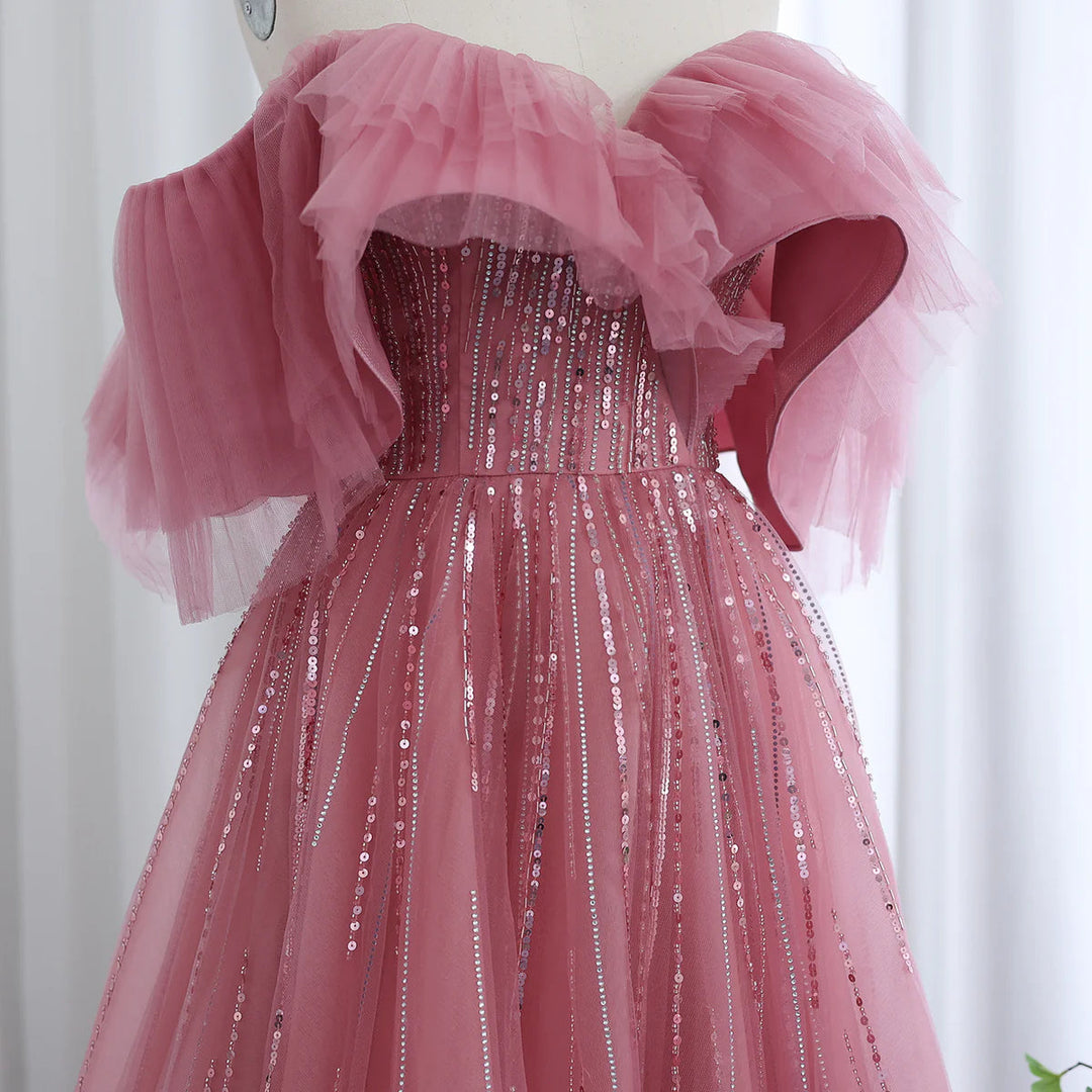 Dreamy Vow Luxus Dubai Ballkleid Fuchsia Abendkleid für Frauen Hochzeit 2023 Off Schulter Arabisch Promi Party Kleid SS390 