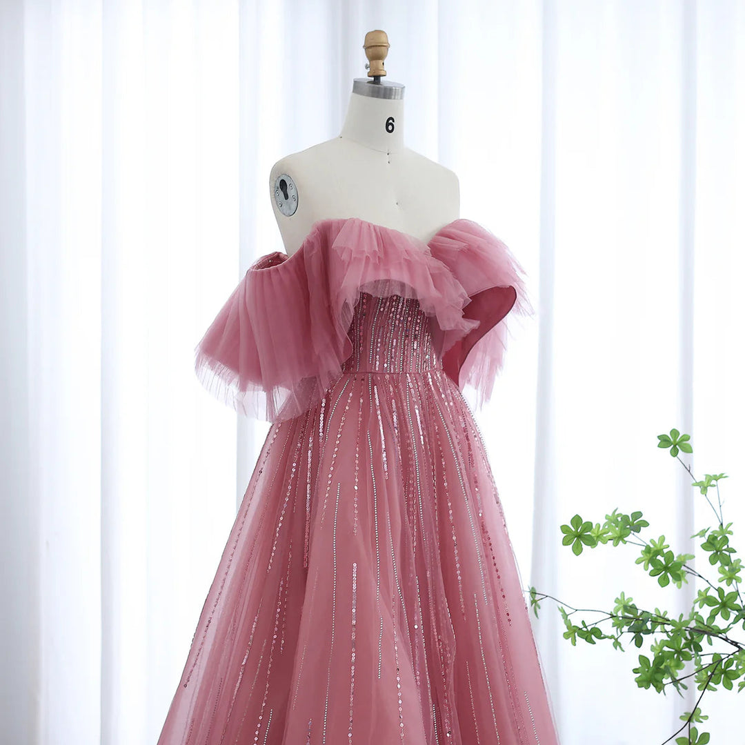 Dreamy Vow Luxus Dubai Ballkleid Fuchsia Abendkleid für Frauen Hochzeit 2023 Off Schulter Arabisch Promi Party Kleid SS390 