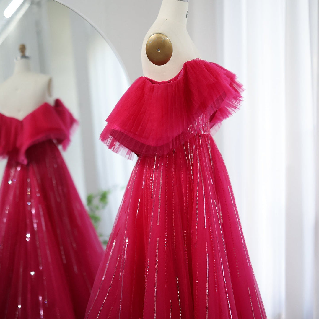 Dreamy Vow Luxury Dubai Ball Gown Fuchsia Evening Dress for Women Wedding 2023 Off Shoulder Arabic Celebrity Party Gown SS390-DreamyVow