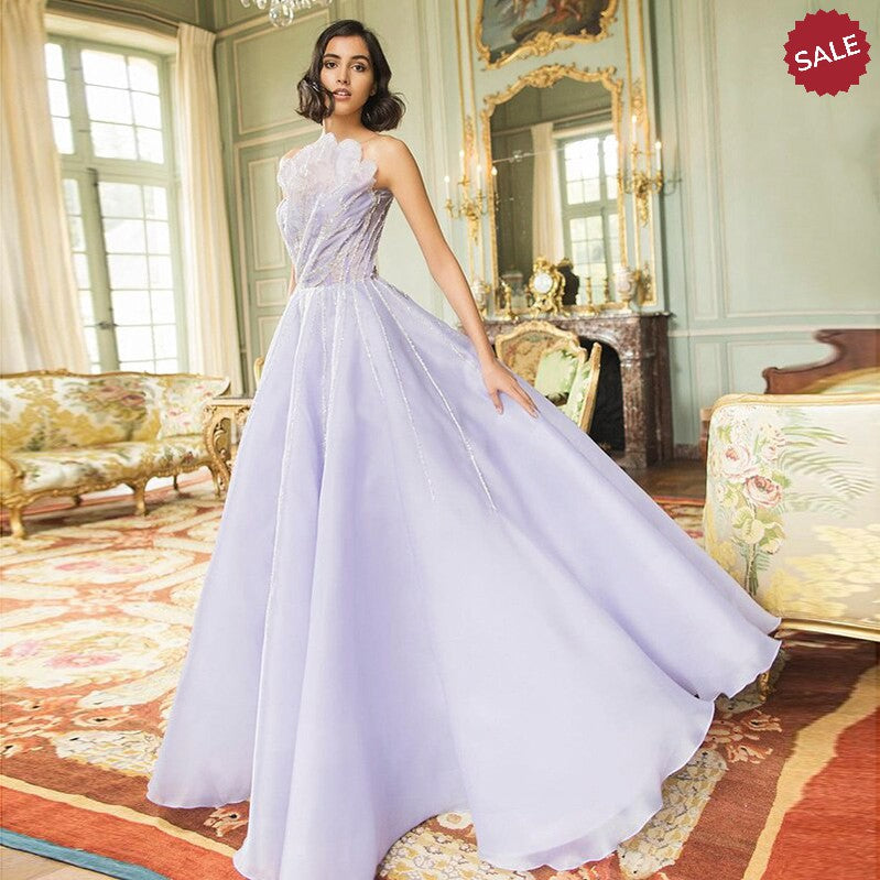 Dreamy Vow Luxury Dubai Beaded Lilac Evening Dress Elegant Scalloped Arabic Women Formal Prom Dresses for Wedding Party SS247-DreamyVow