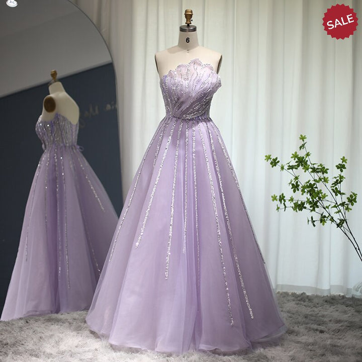 Dreamy Vow Luxury Dubai Beaded Lilac Evening Dress Elegant Scalloped Arabic Women Formal Prom Dresses for Wedding Party SS247-DreamyVow