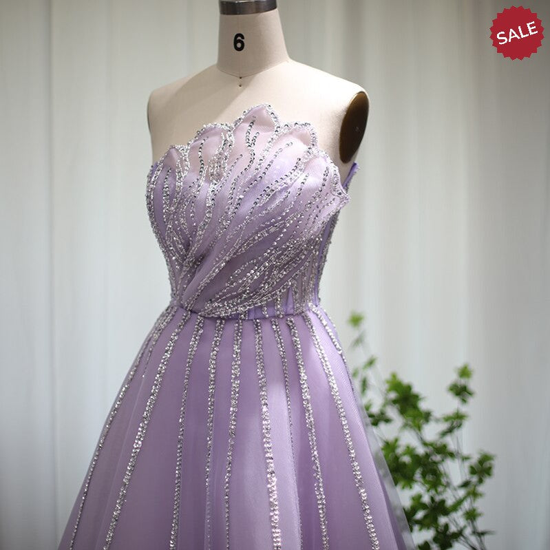 Dreamy Vow Luxury Dubai Beaded Lilac Evening Dress Elegant Scalloped Arabic Women Formal Prom Dresses for Wedding Party SS247-DreamyVow