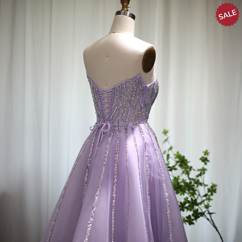 Dreamy Vow Luxury Dubai Beaded Lilac Evening Dress Elegant Scalloped Arabic Women Formal Prom Dresses for Wedding Party SS247-DreamyVow