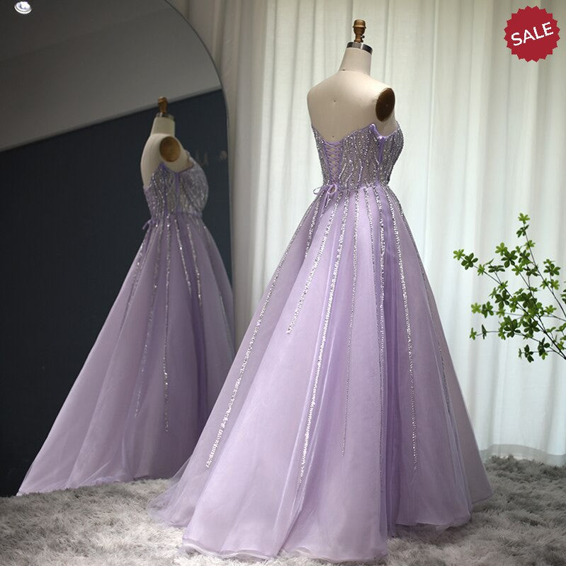 Dreamy Vow Luxury Dubai Beaded Lilac Evening Dress Elegant Scalloped Arabic Women Formal Prom Dresses for Wedding Party SS247-DreamyVow