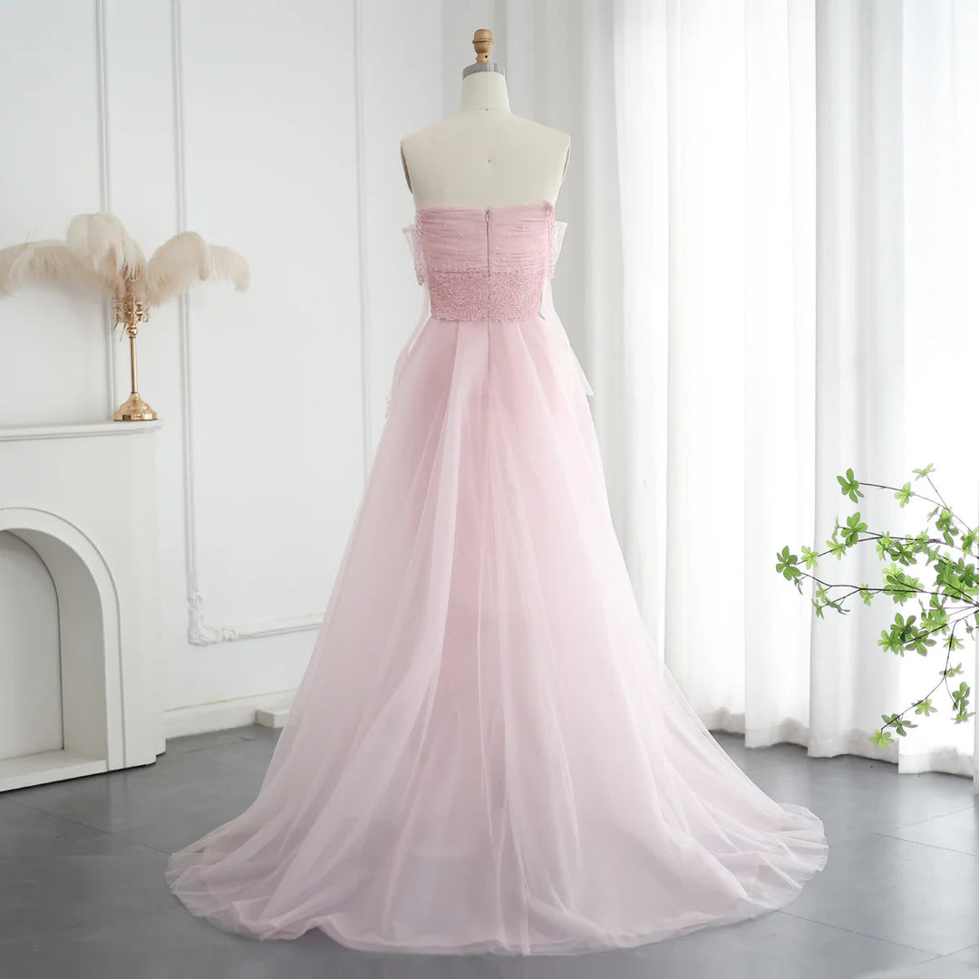 Dreamy Vow Luxury Dubai Beaded Pink Evening Dress with Overskirt Gloves Elegant Women Arabic Wedding Formal Party Gown SS429-DreamyVow