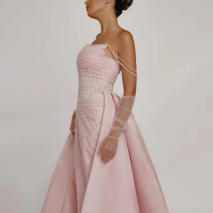 Dreamy Vow Luxury Dubai Beaded Pink Evening Dress with Overskirt Gloves Elegant Women Arabic Wedding Formal Party Gown SS429-DreamyVow