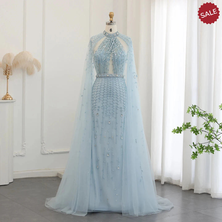 Dreamy Vow Luxury Dubai Evening Dress with Cape Sleeve 2023 Elegant Long Arabic Formal Dresses for Women Wedding Party SS495-DreamyVow