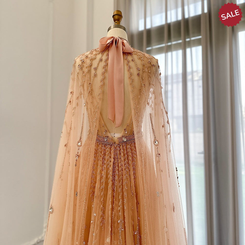 Dreamy Vow Luxury Dubai Evening Dress with Cape Sleeve 2023 Elegant Long Arabic Formal Dresses for Women Wedding Party SS495-DreamyVow