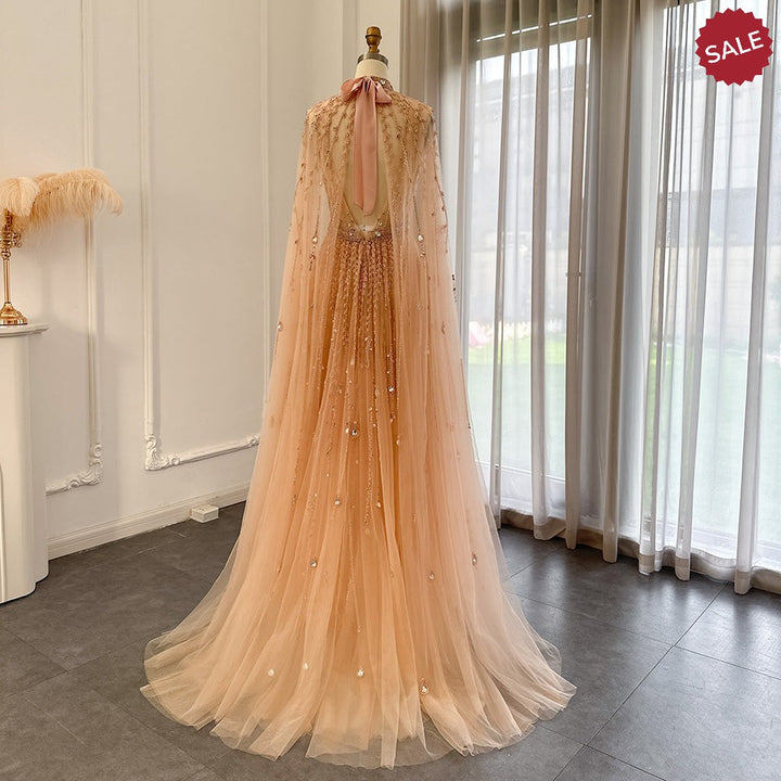 Dreamy Vow Luxury Dubai Evening Dress with Cape Sleeve 2023 Elegant Long Arabic Formal Dresses for Women Wedding Party SS495-DreamyVow