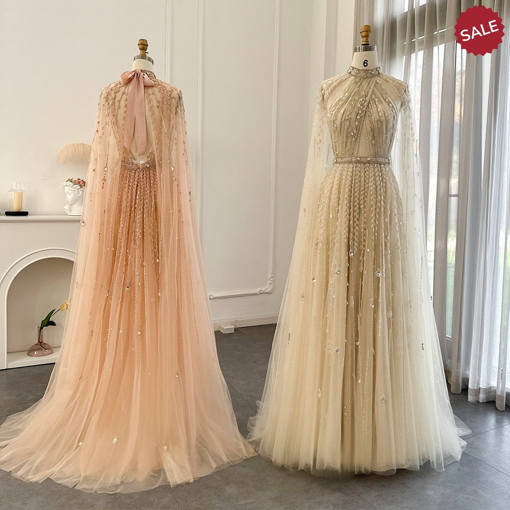 Dreamy Vow Luxury Dubai Evening Dress with Cape Sleeve 2023 Elegant Long Arabic Formal Dresses for Women Wedding Party SS495-DreamyVow