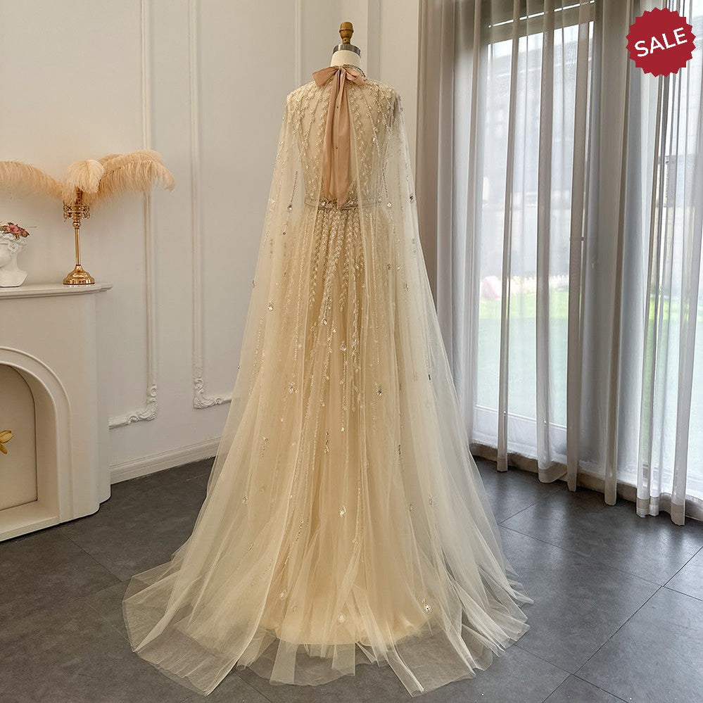 Dreamy Vow Luxury Dubai Evening Dress with Cape Sleeve 2023 Elegant Long Arabic Formal Dresses for Women Wedding Party SS495-DreamyVow