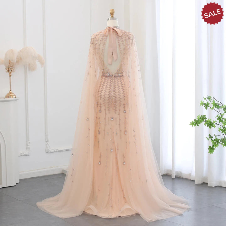 Dreamy Vow Luxury Dubai Evening Dress with Cape Sleeve 2023 Elegant Long Arabic Formal Dresses for Women Wedding Party SS495-DreamyVow