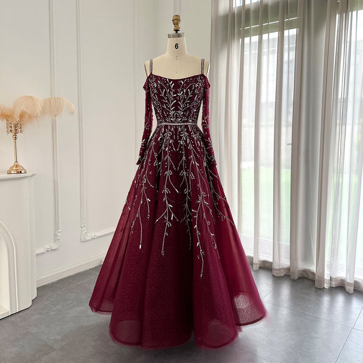 Dreamy Vow Luxury Dubai Fuchsia Purple Ball Gown Evening Dresses Arabic Women Blue Formal Dress for Wedding Guest Party 414