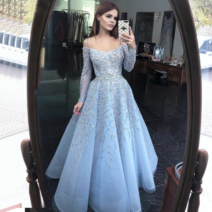 Dreamy Vow Luxury Dubai Fuchsia Purple Ball Gown Evening Dresses Arabic Women Blue Formal Dress for Wedding Guest Party 414