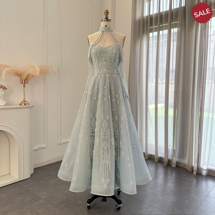 Dreamy Vow Luxury Dubai Light Blue Evening Dress for Women Wedding Elegant Off Shoulder Beaded Arabic Formal Party Gowns SS418-DreamyVow