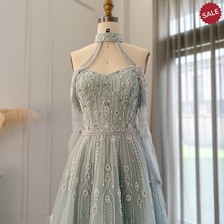 Dreamy Vow Luxury Dubai Light Blue Evening Dress for Women Wedding Elegant Off Shoulder Beaded Arabic Formal Party Gowns SS418-DreamyVow