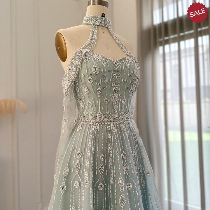 Dreamy Vow Luxury Dubai Light Blue Evening Dress for Women Wedding Elegant Off Shoulder Beaded Arabic Formal Party Gowns SS418-DreamyVow