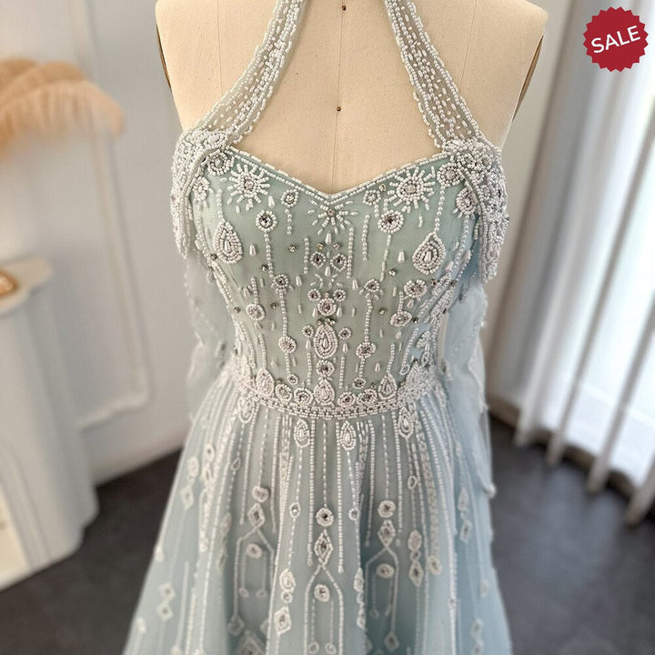 Dreamy Vow Luxury Dubai Light Blue Evening Dress for Women Wedding Elegant Off Shoulder Beaded Arabic Formal Party Gowns SS418-DreamyVow