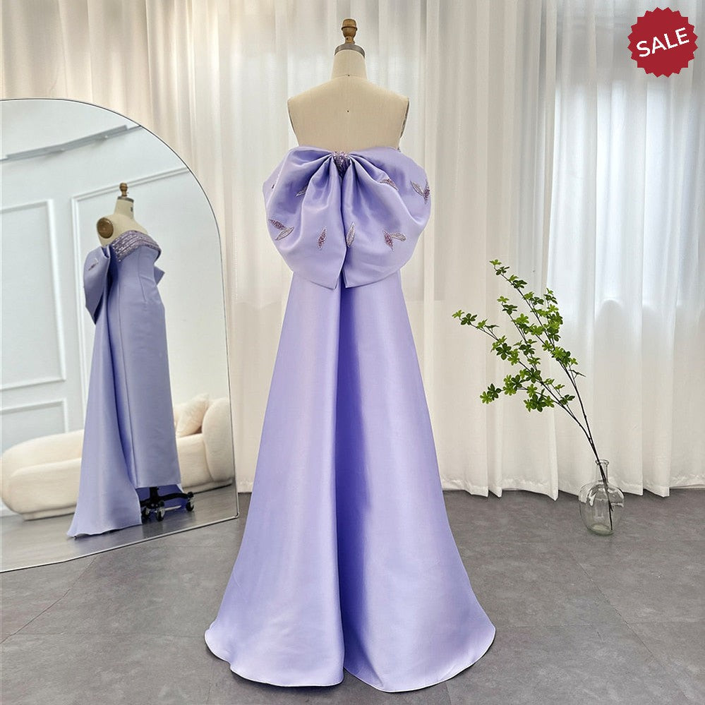 DreamyVow Luxury Dubai Lilac Arabic Evening Dresses with Bow Cape Beaded 2023 Elegant Women Wedding Formal Party Gowns 319