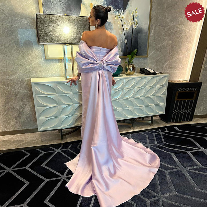 DreamyVow Luxury Dubai Lilac Arabic Evening Dresses with Bow Cape Beaded 2023 Elegant Women Wedding Formal Party Gowns 319