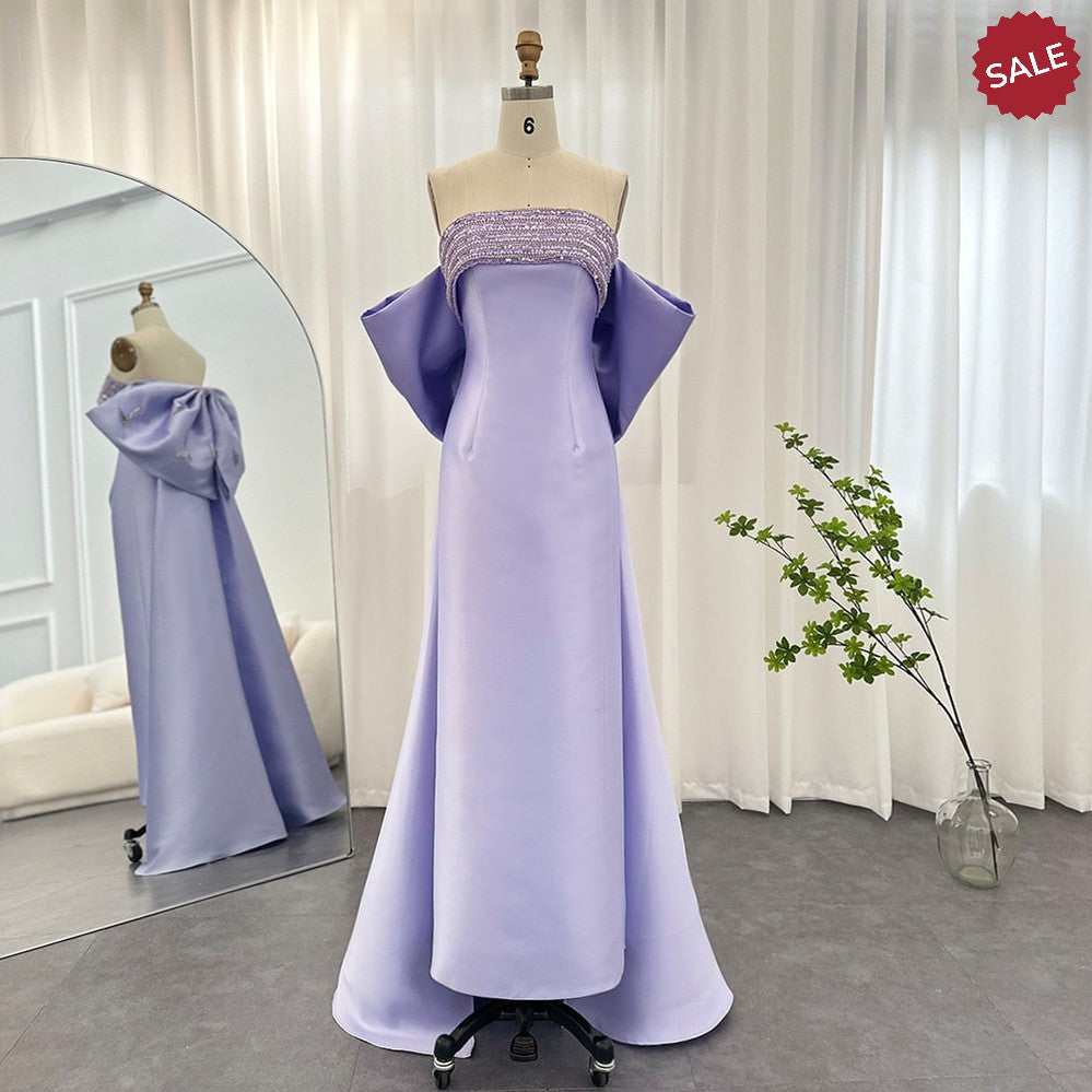 DreamyVow Luxury Dubai Lilac Arabic Evening Dresses with Bow Cape Beaded 2023 Elegant Women Wedding Formal Party Gowns 319