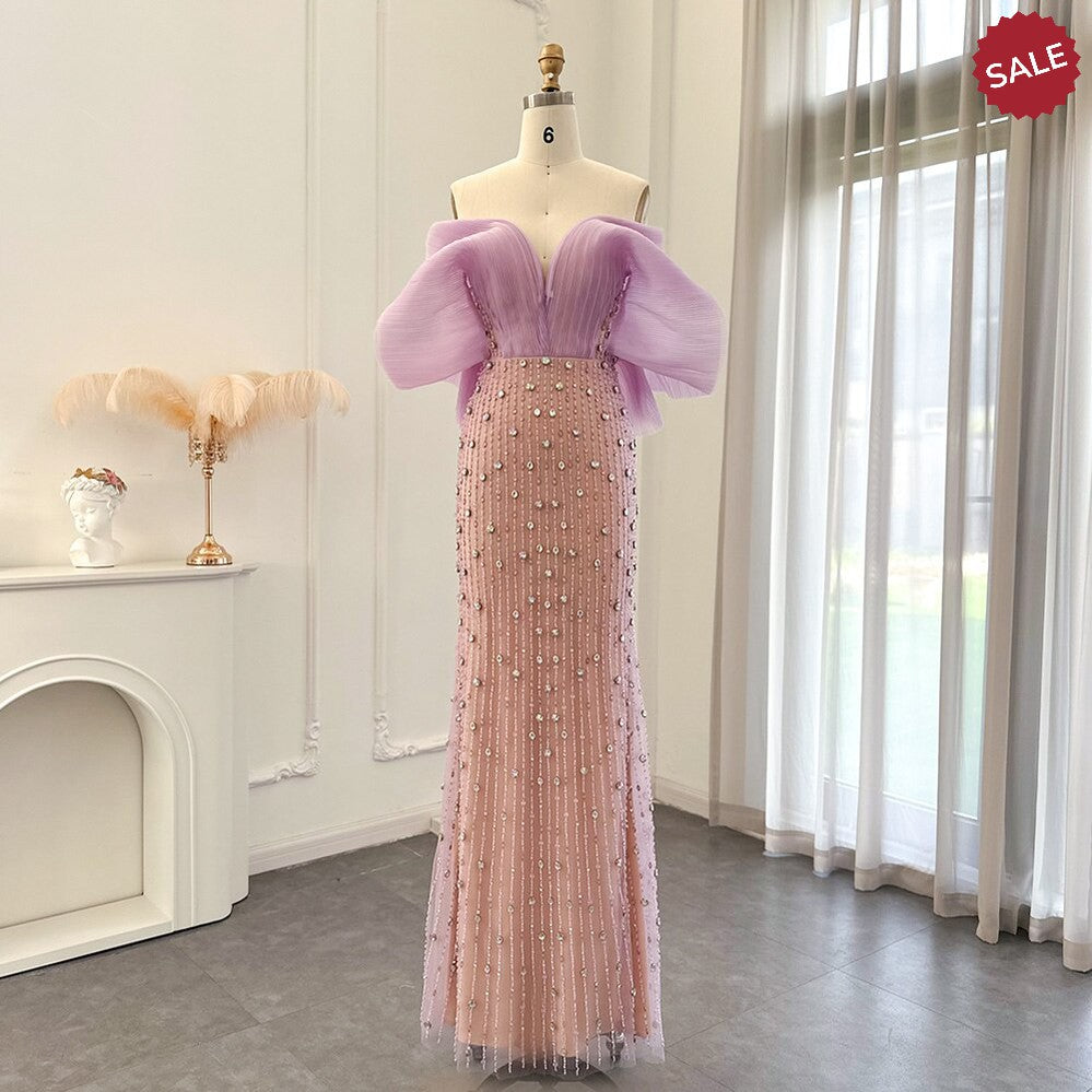 Dreamy Vow Luxury Dubai Lilac Long Evening Dress for Women Wedding Party 2023 Elegant Off Shoulder Arabic Formal Prom Gown 327