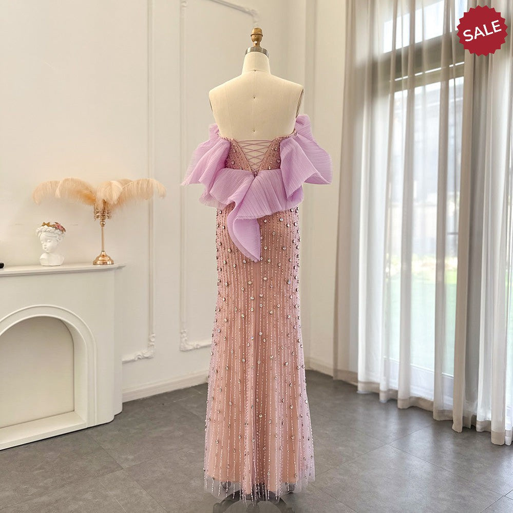 Dreamy Vow Luxury Dubai Lilac Long Evening Dress for Women Wedding Party 2023 Elegant Off Shoulder Arabic Formal Prom Gown 327