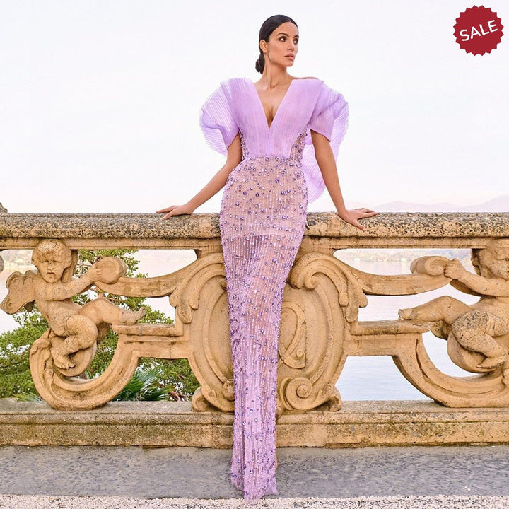 Dreamy Vow Luxury Dubai Lilac Long Evening Dress for Women Wedding Party 2023 Elegant Off Shoulder Arabic Formal Prom Gown 327