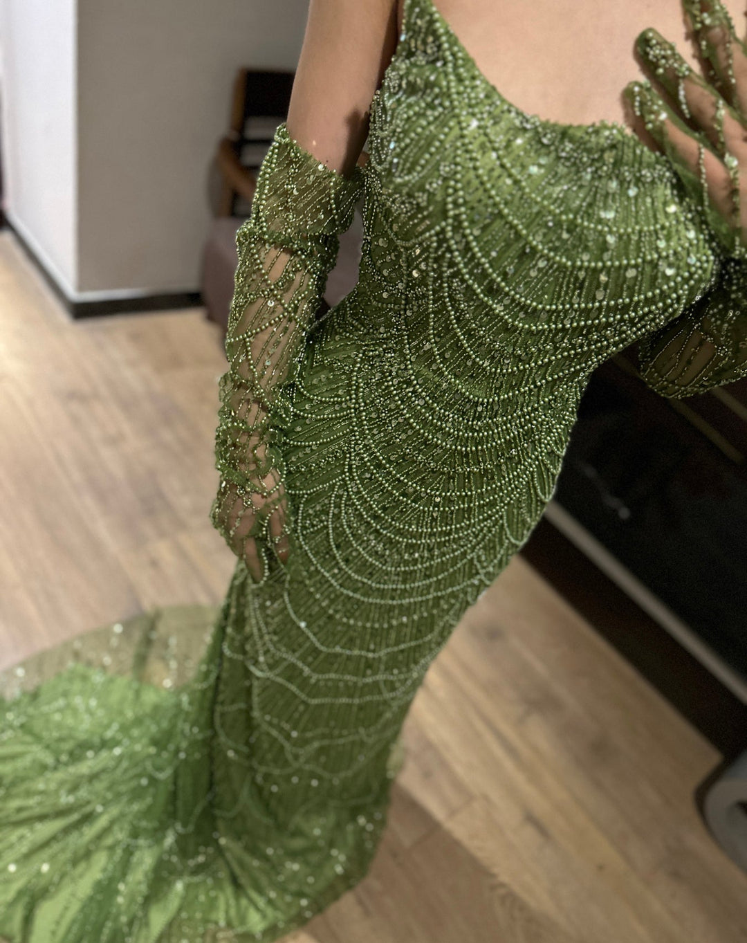 Dreamy Vow Luxury Dubai Mermaid Green Evening Dresses with Gloves 2024 Elegant Saudi Arabia Women Wedding Party Gowns SS306-DreamyVow