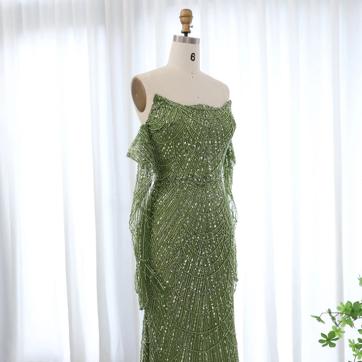 Dreamy Vow Luxury Dubai Mermaid Green Evening Dresses with Gloves 2024 Elegant Saudi Arabia Women Wedding Party Gowns SS306-DreamyVow